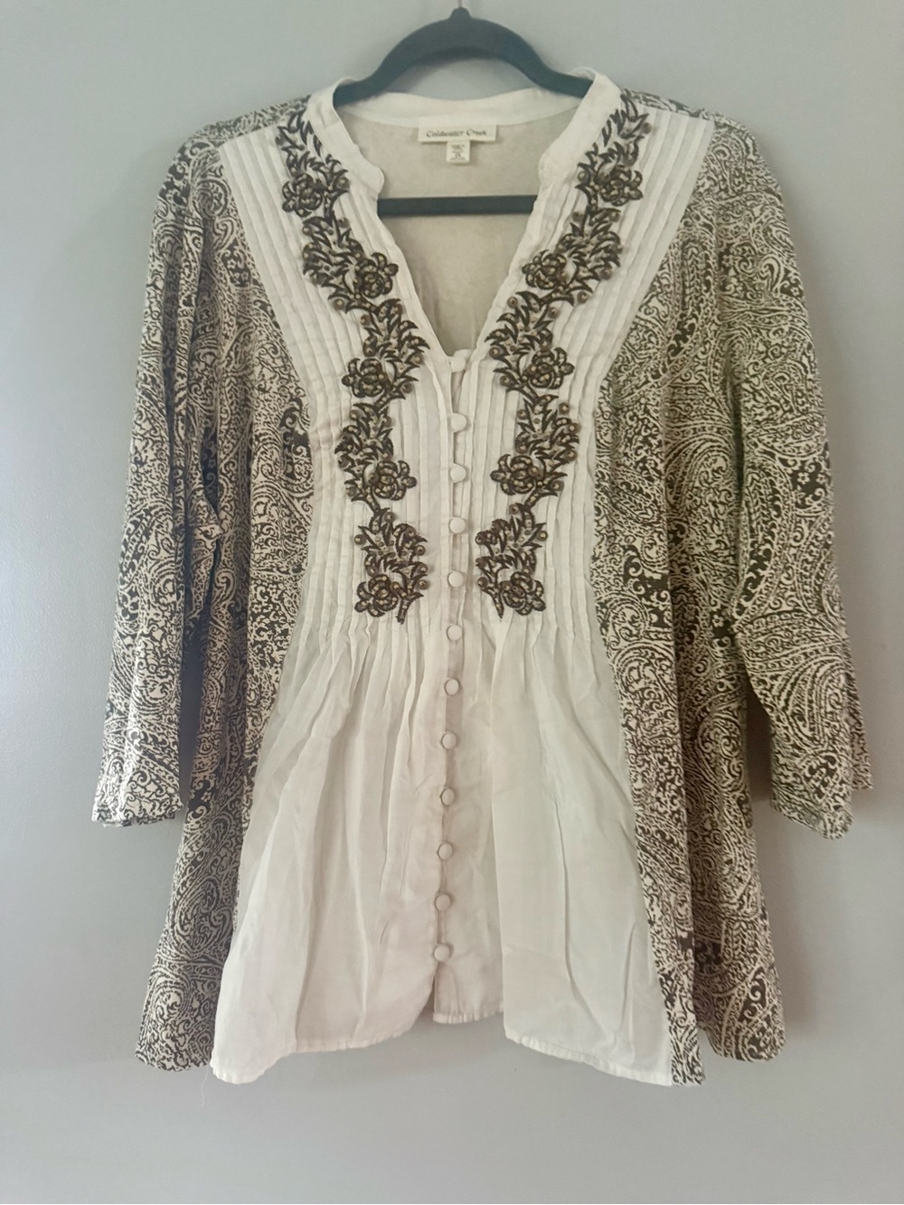 Coldwater Creek Embroidered Paisley Boho Peasant Tunic Blouse Top Sz 2X